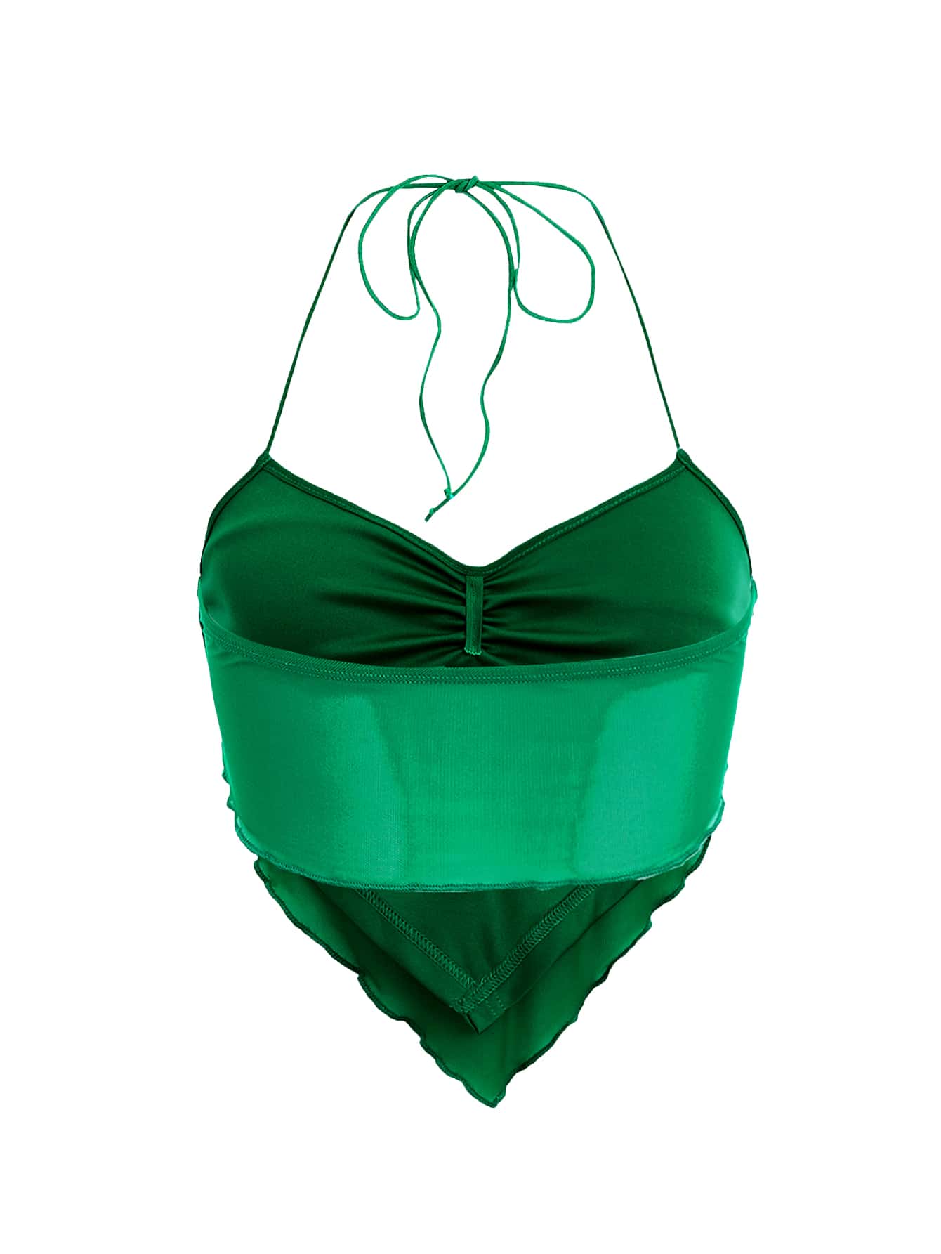 SHEIN ICON Top halter fruncido de espalda abierta con cordón bajo hanky de malla - Verde - Añade 2