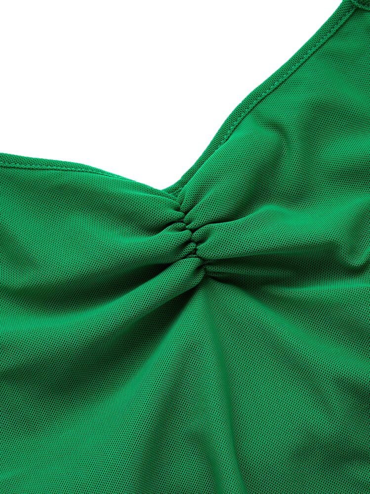 SHEIN ICON Top halter fruncido de espalda abierta con cordón bajo hanky de malla - Verde - Añade 3