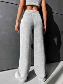 SHEIN EZwear High Waist Flannel Straight Leg Trousers - Light Grey - View 2