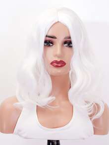 1pc Medium Curly Synthetic Wig With Bangs & 1pc Cosplay Long Beard - White - View 4