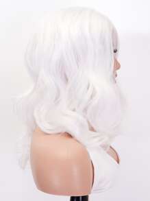 1pc Medium Curly Synthetic Wig With Bangs & 1pc Cosplay Long Beard - White - View 3