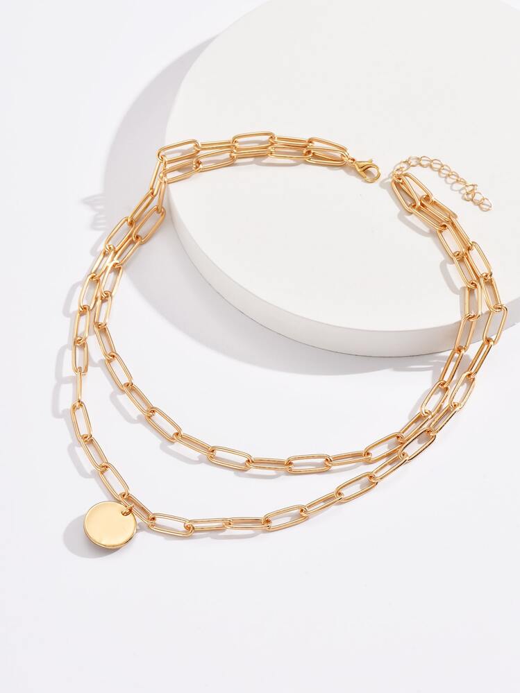 Round Charm Layered Necklace - Yellow Gold - View 2