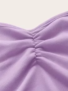SHEIN ICON Ruched Tie Backless Hanky Hem Mesh Halter Top - Lilac Purple - View 3