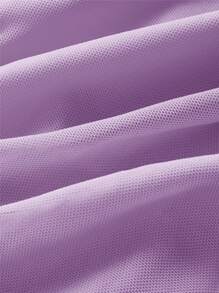 SHEIN ICON Ruched Tie Backless Hanky Hem Mesh Halter Top - Lilac Purple - View 4