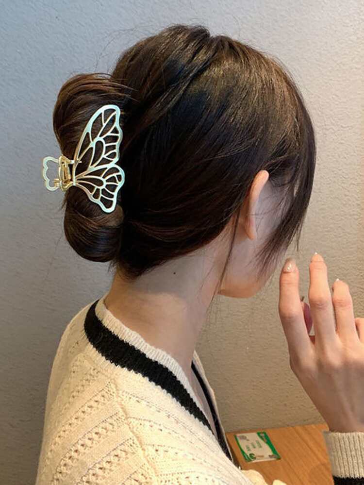 Hollow Out Butterfly Design Hair Claw Street - Gold - View 3