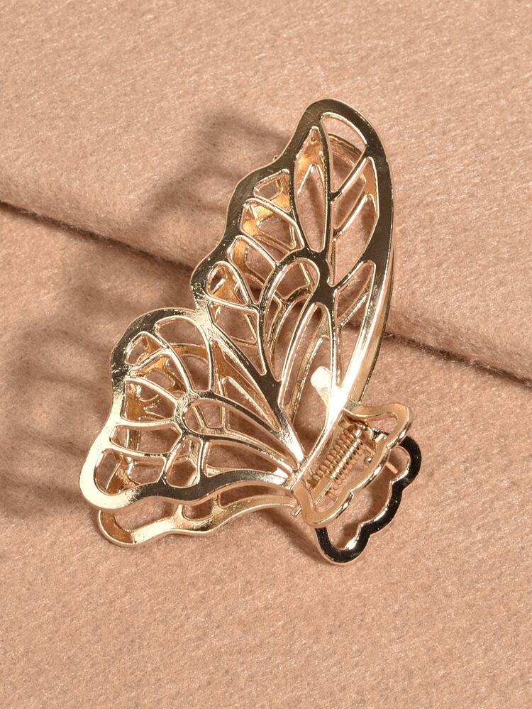 Hollow Out Butterfly Design Hair Claw Street - Gold - View 4