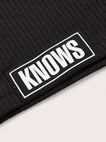 SHEIN EZwear 大碼字母圖案方領連身短褲 - 黑色 - 查看 3