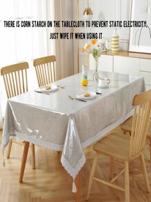 蕾絲邊透明桌布 - 無色 - 查看 4