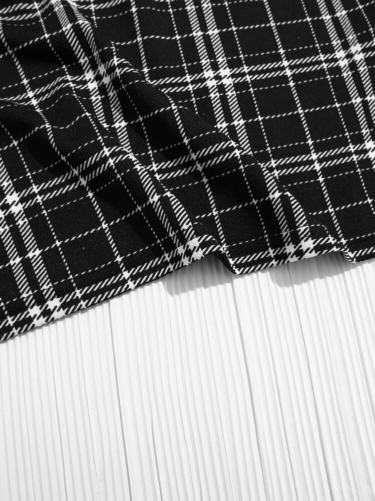 SHEIN EZwear Plus Solid Tee & Plaid Print Cami Dress Set - Black and White - View 6