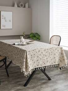 Bubaba 1pc Multicolor Floral Print Rectangular Farmhouse Tablecloth, Boho Rustic Nordic Style Tassel Decor Dust-Proof Dining Mat, Kitchen Restaurant Hotel Outdoor Table Cover For Party Holiday Spring, All Season - Multicolor - View 2