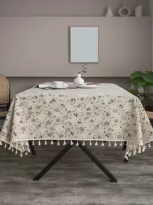 Bubaba 1pc Multicolor Floral Print Rectangular Farmhouse Tablecloth, Boho Rustic Nordic Style Tassel Decor Dust-Proof Dining Mat, Kitchen Restaurant Hotel Outdoor Table Cover For Party Holiday Spring, All Season - Multicolor - View 6