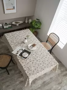 Bubaba 1pc Multicolor Floral Print Rectangular Farmhouse Tablecloth, Boho Rustic Nordic Style Tassel Decor Dust-Proof Dining Mat, Kitchen Restaurant Hotel Outdoor Table Cover For Party Holiday Spring, All Season - Multicolor - View 8