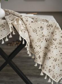 Bubaba 1pc Multicolor Floral Print Rectangular Farmhouse Tablecloth, Boho Rustic Nordic Style Tassel Decor Dust-Proof Dining Mat, Kitchen Restaurant Hotel Outdoor Table Cover For Party Holiday Spring, All Season - Multicolor - View 9
