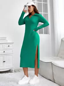 Muchica Đầm Tách cao màu trơn Giải trí - màu xanh lá - Xem 3