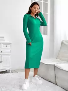 Muchica Đầm Tách cao màu trơn Giải trí - màu xanh lá - Xem 5