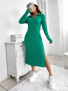 Muchica Đầm Tách cao màu trơn Giải trí - màu xanh lá - Xem 4