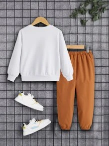 SHEIN Toddler Boys Letter Graphic Pullover & Drawstring Waist Pants - Multicolor - View 2