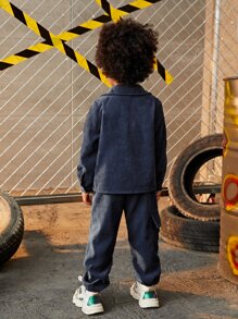 小男童1入組翻蓋口袋夾克和1入組長褲 - 藏蓝色 - 查看 2