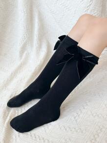Toddler Girls Bow Decor Over The Calf Socks - Black - View 2