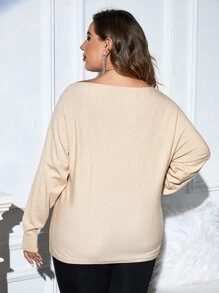 Celure Plus Asymmetrical Neck Batwing Sleeve Jumper - Beige - View 2