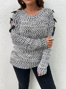 SHEIN LUNE Plus Bow Detail Cutout Jumper - Light Grey - View 3