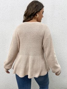 SHEIN Franclia Plus Plunging Neck Peplum Sweater