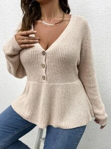 SHEIN Franclia Plus Plunging Neck Peplum Sweater