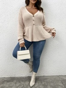 SHEIN Franclia Plus Plunging Neck Peplum Sweater