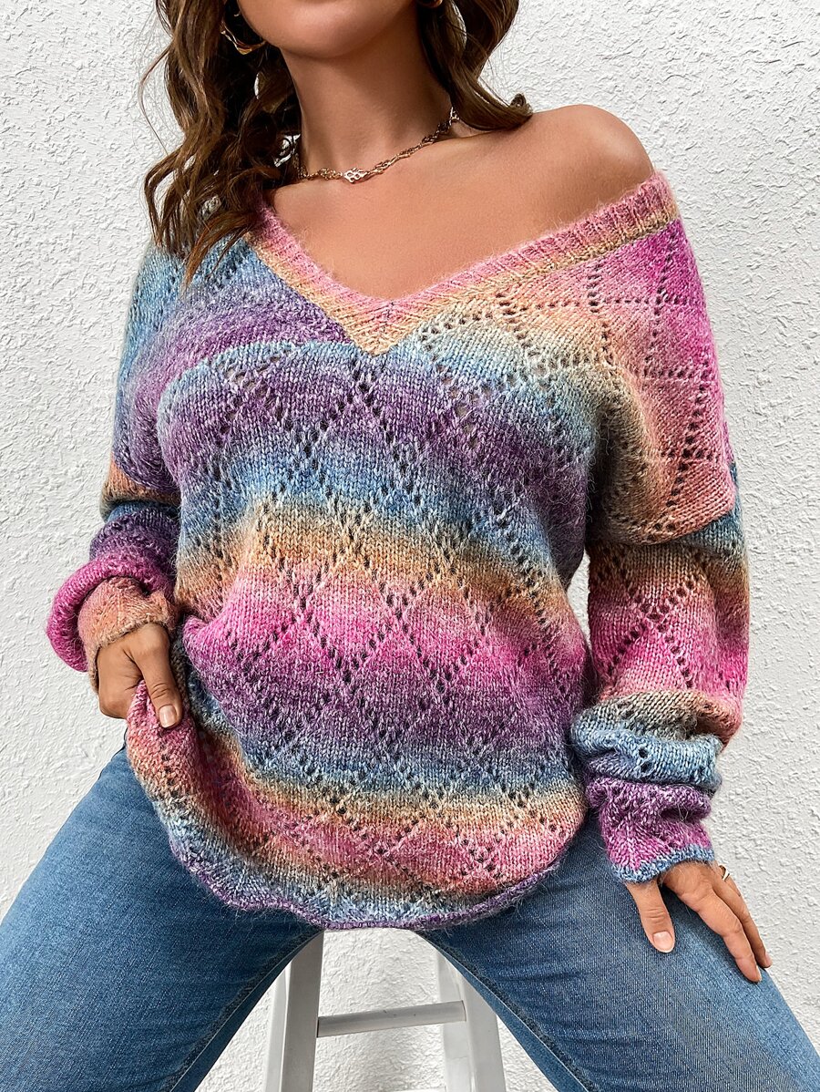 SHEIN LUNE Plus Ombre Drop Shoulder Jumper - Multicolor - View 1