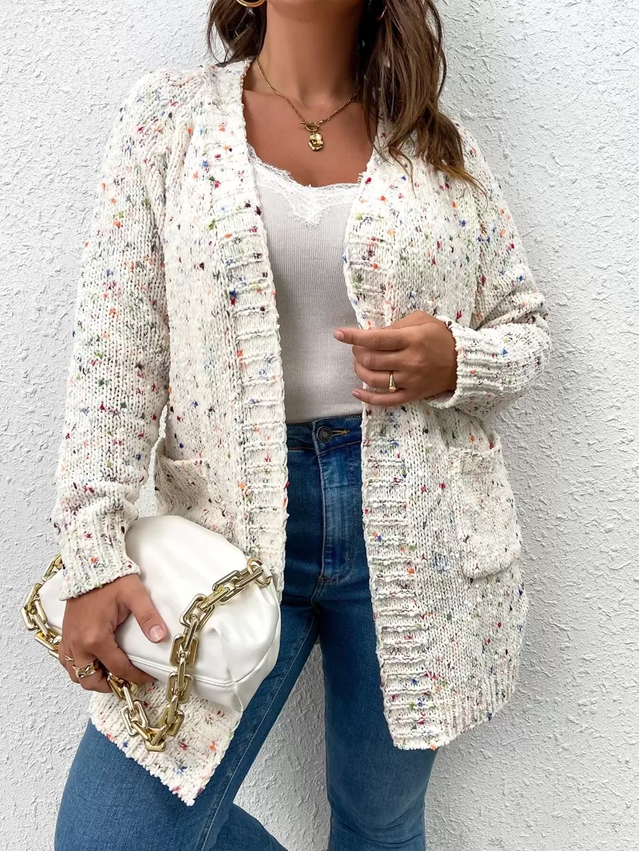 Calvaya Plus Popcorn Knit Drop Shoulder Cardigan Fall Winter Cloth For Women Autumn - White - View 1