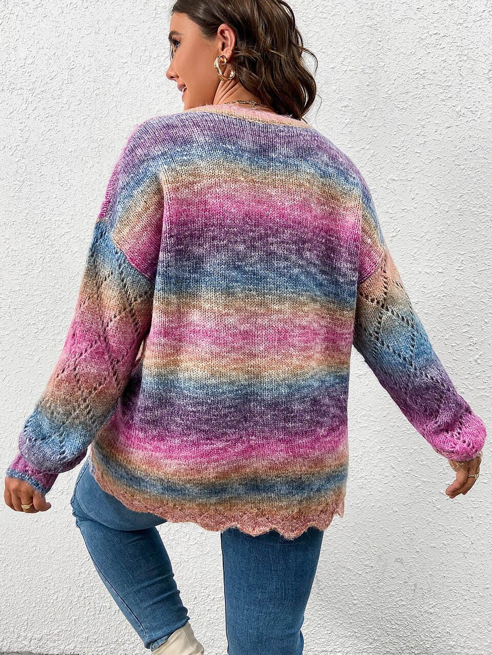 Plus Ombre Drop Shoulder Sweater Knit Pullover Fall Winter Autumn