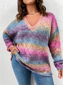SHEIN LUNE Plus Ombre Drop Shoulder Jumper - Multicolor - View 8
