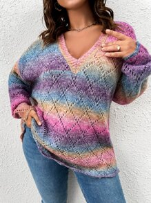 SHEIN LUNE Plus Ombre Drop Shoulder Jumper - Multicolor - View 4