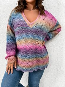 SHEIN LUNE Plus Ombre Drop Shoulder Jumper - Multicolor - View 5