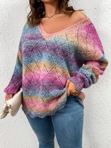 SHEIN LUNE Plus Ombre Drop Shoulder Jumper - Multicolor - View 6