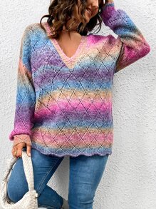 SHEIN LUNE Plus Ombre Drop Shoulder Jumper - Multicolor - View 7
