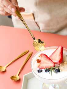 6pcs Random Stainless Steel Flower Spoon, Gold Creative Flower Stirring Spoon For Coffee Dessert,Kitchen,Christmas Gift
