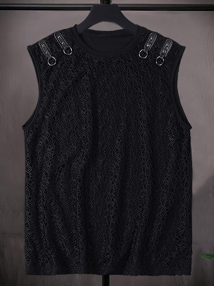 Manfinity Hombres Top tank unicolor - Negro - Ver 1