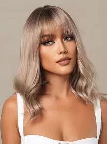 HAIRCUBE Pelucas de oro rosa de 16 pulgadas de largo, peluca rizada ondulada con flequillo, pelucas sintéticas elegantes y encantadoras de aspecto natural - Multicolor - Ver 1