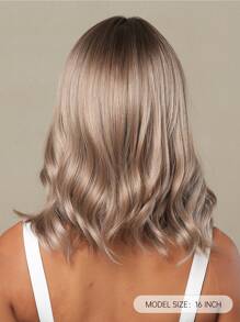 HAIRCUBE Pelucas de oro rosa de 16 pulgadas de largo, peluca rizada ondulada con flequillo, pelucas sintéticas elegantes y encantadoras de aspecto natural - Multicolor - Ver 2