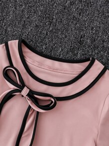 Tween Girl Contrast Tape Bow Front Dress - Pink - View 5