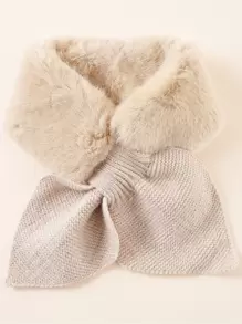 Toddler Kids Fluffy Panel Scarf - Khaki - View 1