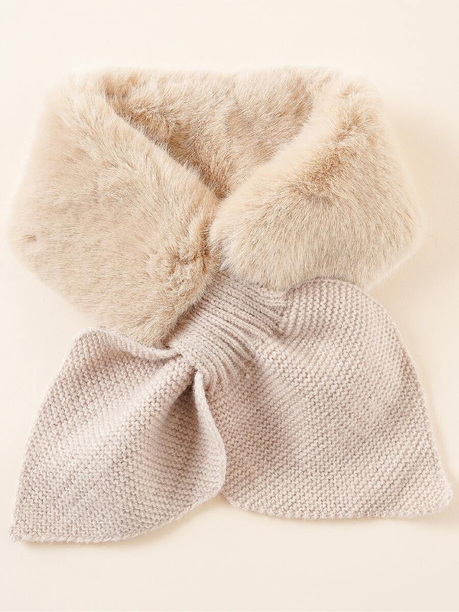 Toddler Kids Fluffy Panel Scarf - Khaki - View 1