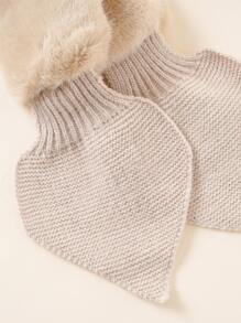 Toddler Kids Fluffy Panel Scarf - Khaki - View 3