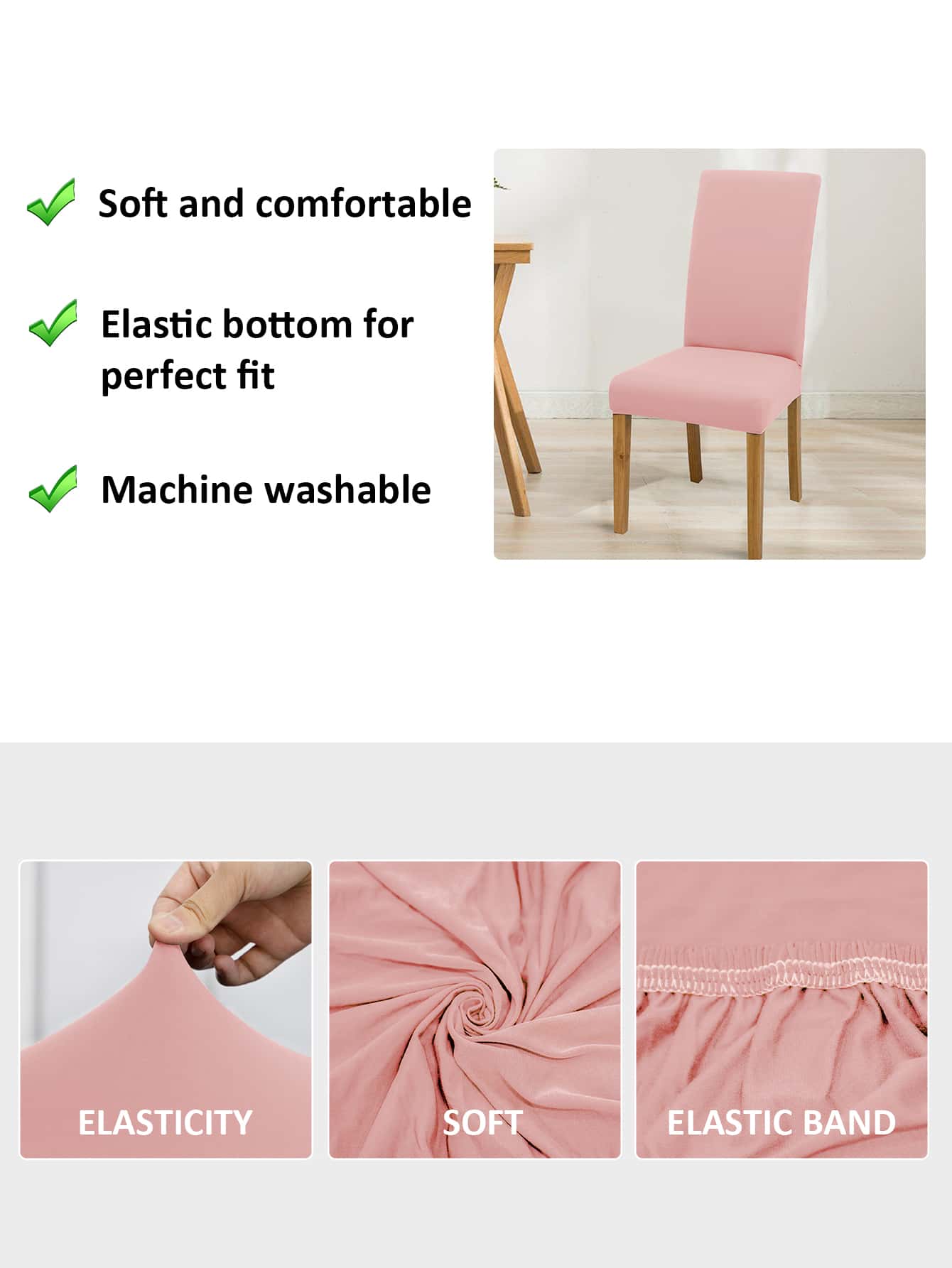 1pc/4pcs/6pcs/8pcs/10pcs Solid Color Milk Silk Chair Covers, Polyester Elastic Dining Chair Slipcovers - Pink - View 6