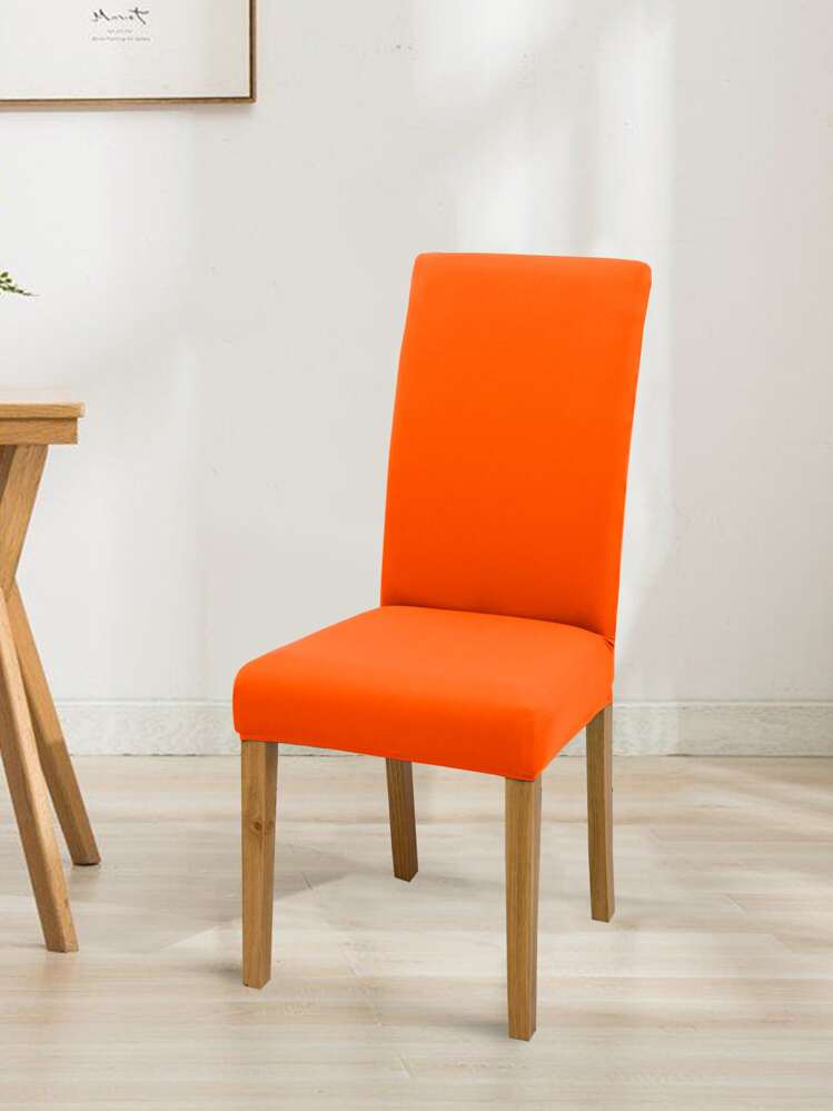 1 pieza/4 piezas/6 piezas/8 piezas/10 piezas Fundas elásticas de seda de leche de unicolor para sillas, protectores de sillas de comedor de poliéster - Naranja - Añade 1