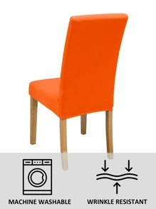 1 pieza/4 piezas/6 piezas/8 piezas/10 piezas Fundas elásticas de seda de leche de unicolor para sillas, protectores de sillas de comedor de poliéster - Naranja - Ver 6