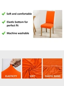 1 pieza/4 piezas/6 piezas/8 piezas/10 piezas Fundas elásticas de seda de leche de unicolor para sillas, protectores de sillas de comedor de poliéster - Naranja - Ver 7