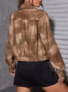 SHEIN Coolane Zip Up PU Jacket - Brown - View 2