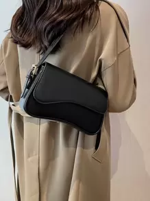 Bolso Cuadrado Con Solapa Minimalista Old Moeny, Bolso Debajo Del Brazo De Solapa De Color Sólido Simple, Bolso De Piel Sintética Texturizada Y Versátil De Moda